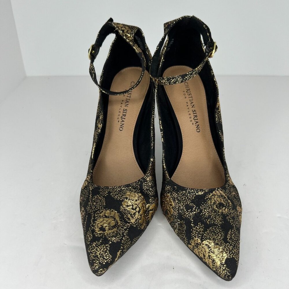 Christian Siriano Womens 17937 Black Gold Floral Buckle Size 7.5 Pumps - Picture 3 of 9